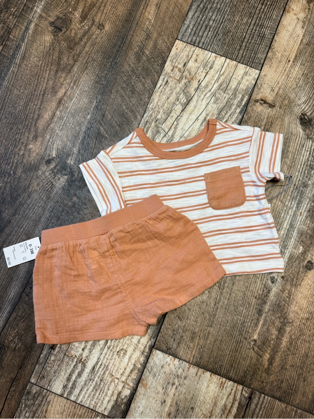 Target Orange-Trim Striped Pocket Tee and Rust Shorts Set